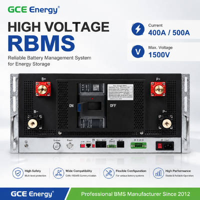 GCE Energy High Voltage Battery Management System voor energieopslag 350V-1500V 400A/500A BMS-oplossing voor lithiumbatterijen, ESS, UPS-systemen en toepassingen voor hernieuwbare energie
